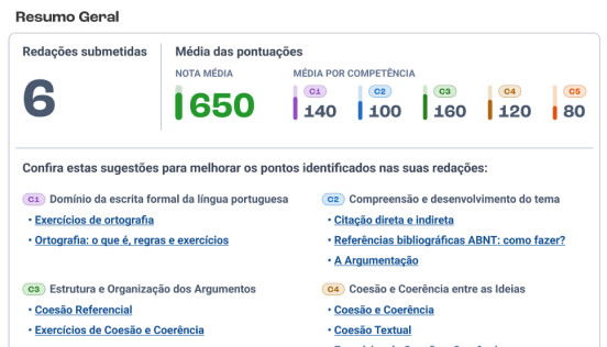 Progressão contínua. Confira suas médias por competência e melhore  com conteúdos direcionados