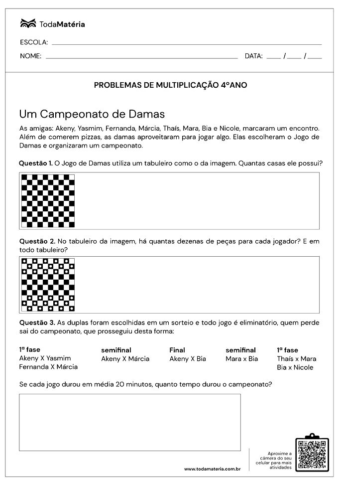 Atividade de matemática 4º ano: situações problema 4 ano