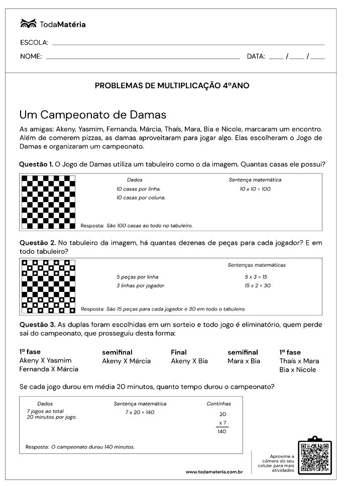 Problemas de Matemática do 4º Ano - Multiplicação e Divisão