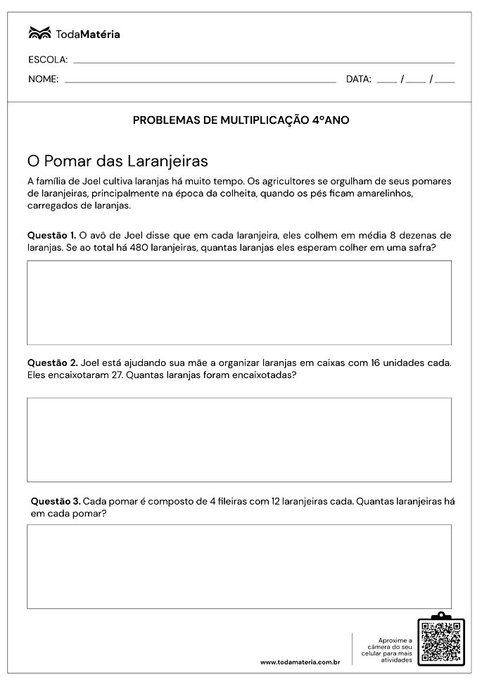 Atividades de matemática 4º ano - Toda Matéria