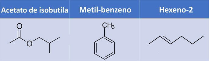 acetato de isobutila, metil-benzeno, hexeno-2