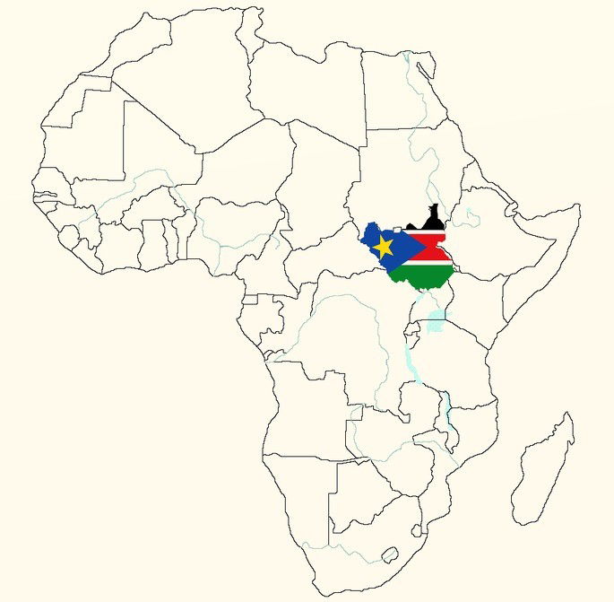 Mapa da África, destacado: Sudão do Sul