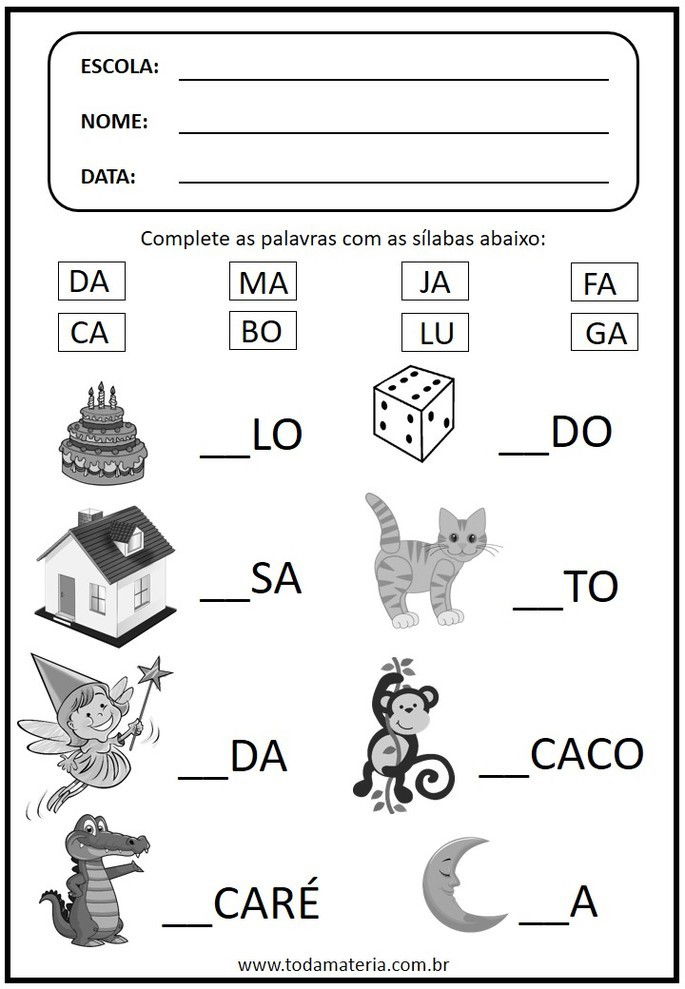 ATIVIDADE DE ALFABETIZAÇÃO JOGO FORMANDO PALAVRAS SÍLABAS COMPLEXAS