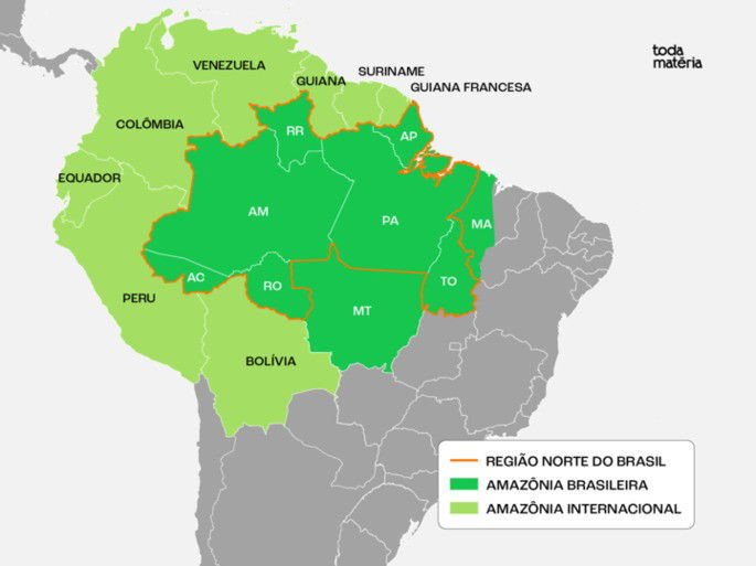 Mapa do bioma Amazônia nacional e internacional