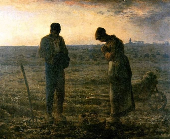 Angelus, pintura do realista Jean-François Millet exibe um casal de camponeses no campo