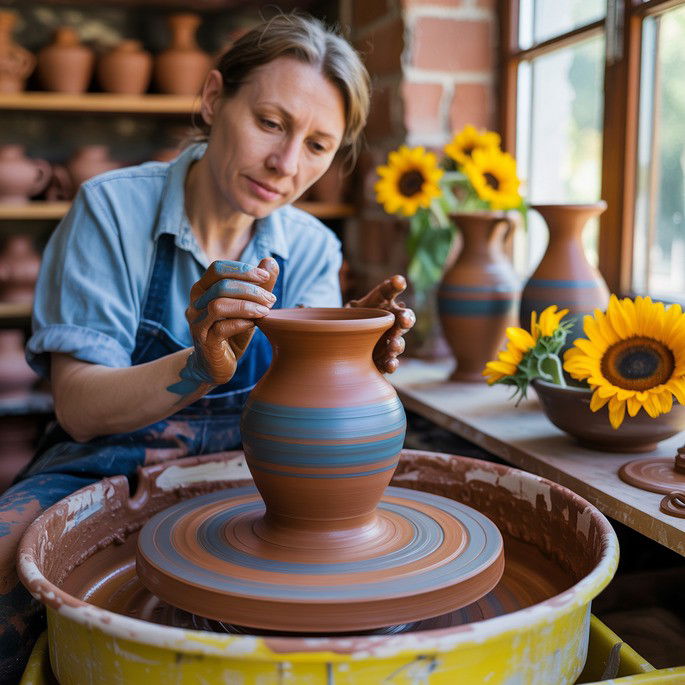 artesã moldando vasos de barro- figura 1