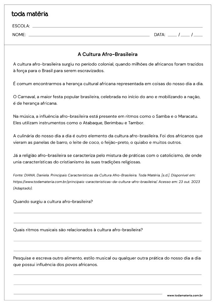 Atividade de História - Comunicação e Cultura - 4º e 5º ano - Com texto e  gabarito