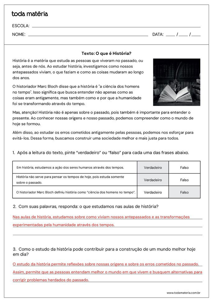Folha de atividade de História para o 4º ano do Ensino Fundamental - habilidade EF04HI01 - 1-resposta
