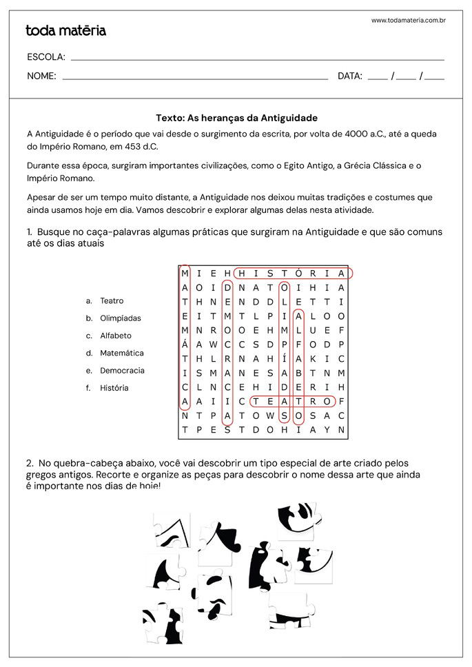 Folha de atividade de História para o 4º ano do Ensino Fundamental - habilidade EF04HI01 - 5 - respostas