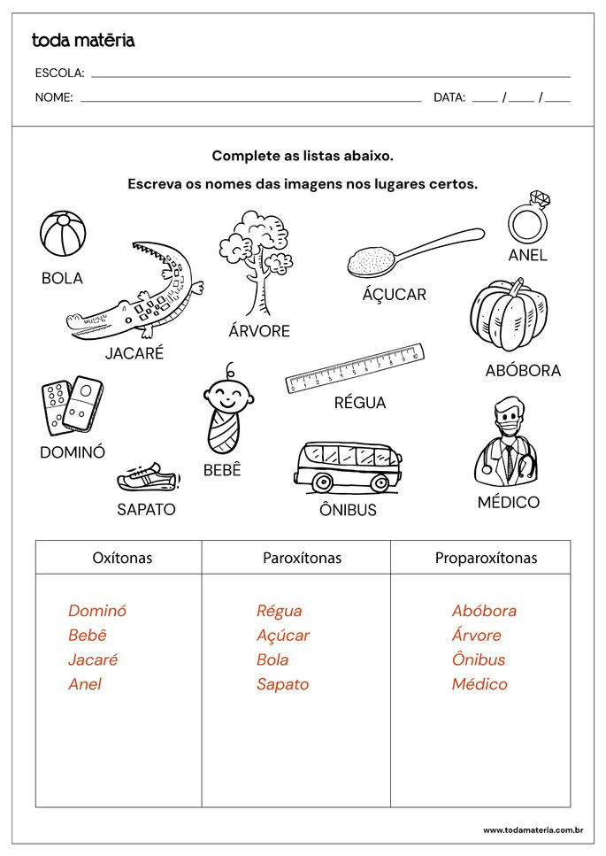 atividade complete listas oxitonas paroxitonas proparoxitonas_respostas