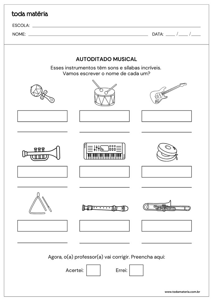 atividade de autoditado com instrumentos musicais com sílabas complexas