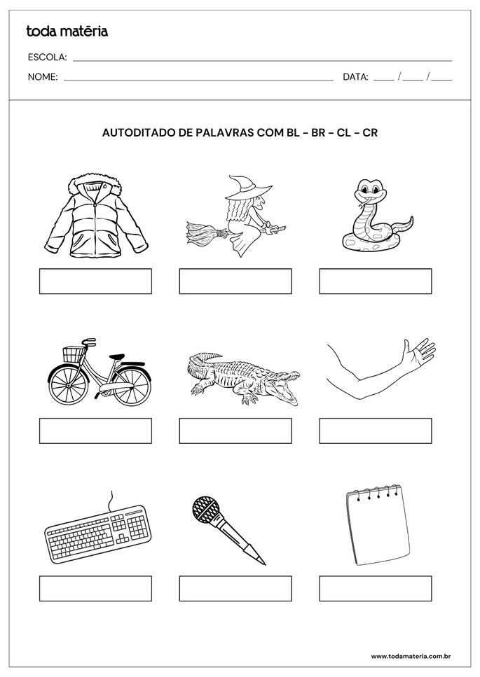 atividade de autoditado com sílabas complexas BL - BR - CL - CR