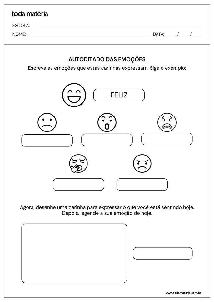 atividade de autoditado das emoções para 2 ano