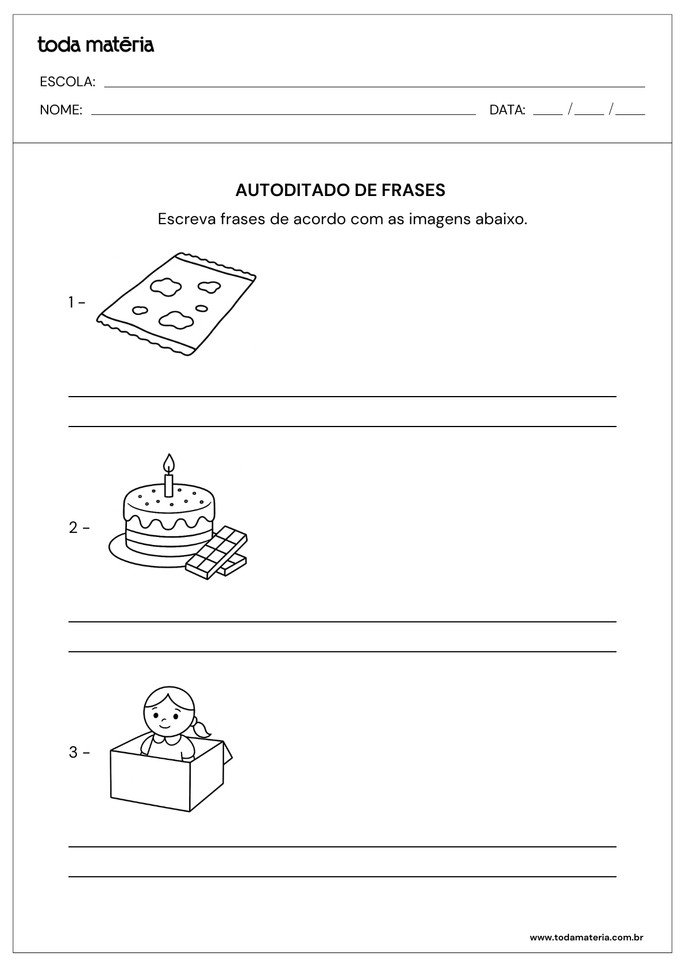 atividade de autoditado de frases para 1 ano