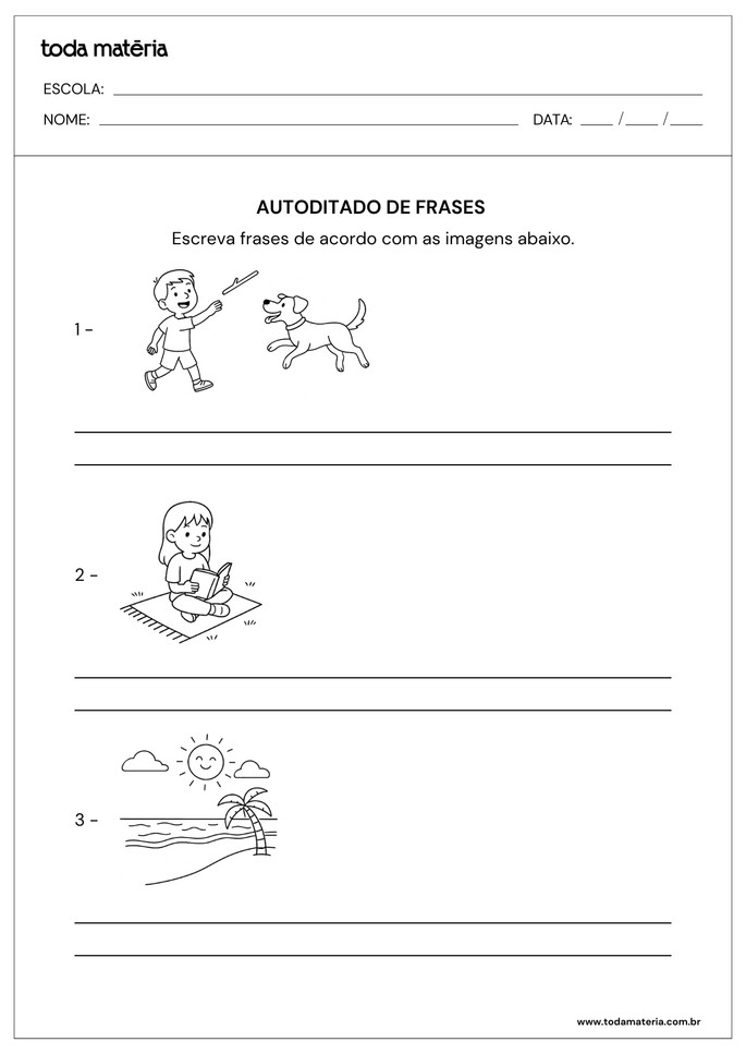 atividade de autoditado de frases para 2 ano