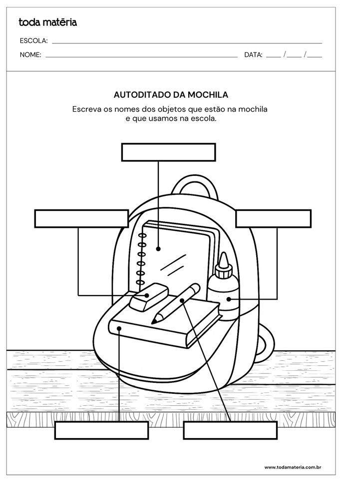 atividade de autoditado para 1 ano com palavras da mochila
