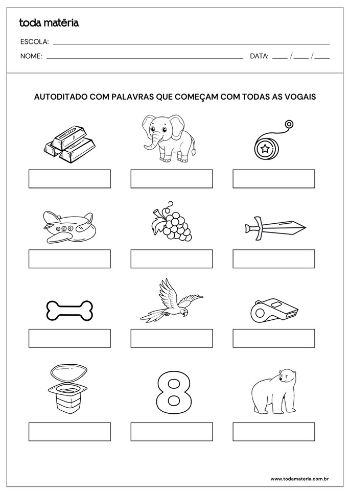 atividade de autoditado para 1 ano com palavras que começam com vogais