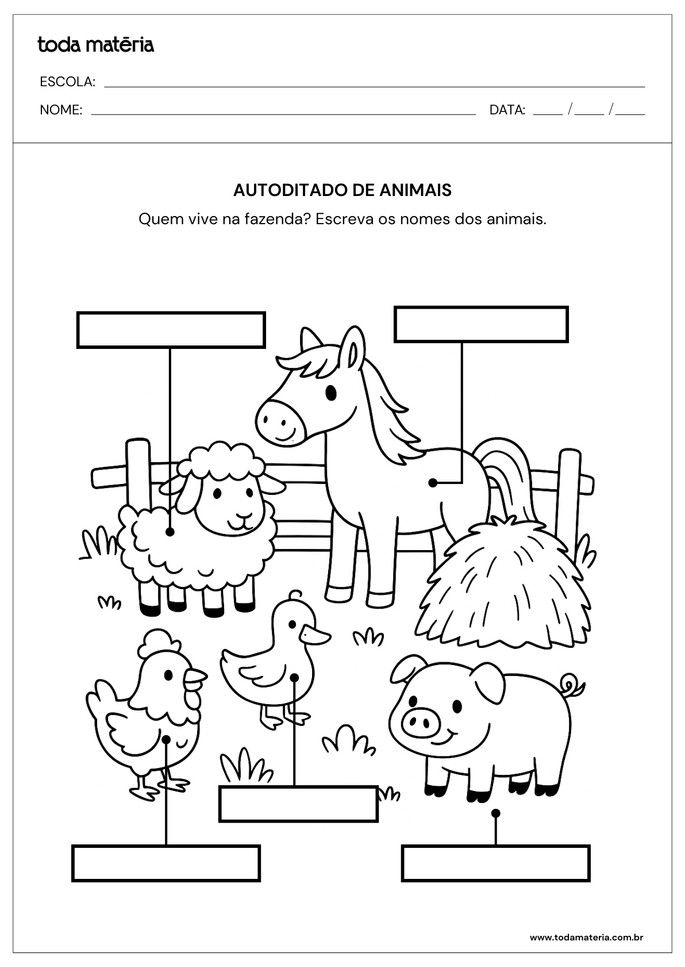 atividade de autoditado para 2 ano com nomes de animais