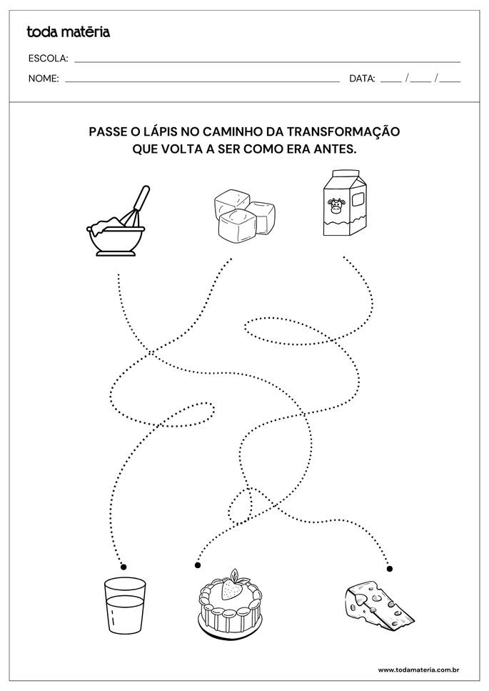 atividade de caminho tracejado sobre transformacoes reversiveis e irreversiveis
