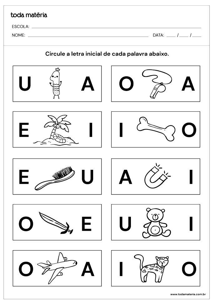 Completando palavras com as vogais - Materiais e Atividades Didáticas