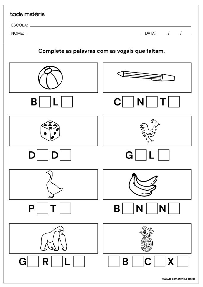 ATIVIDADES DE ALFABETIZAÇÃO, COMPLETAR AS PALAVRAS, FO