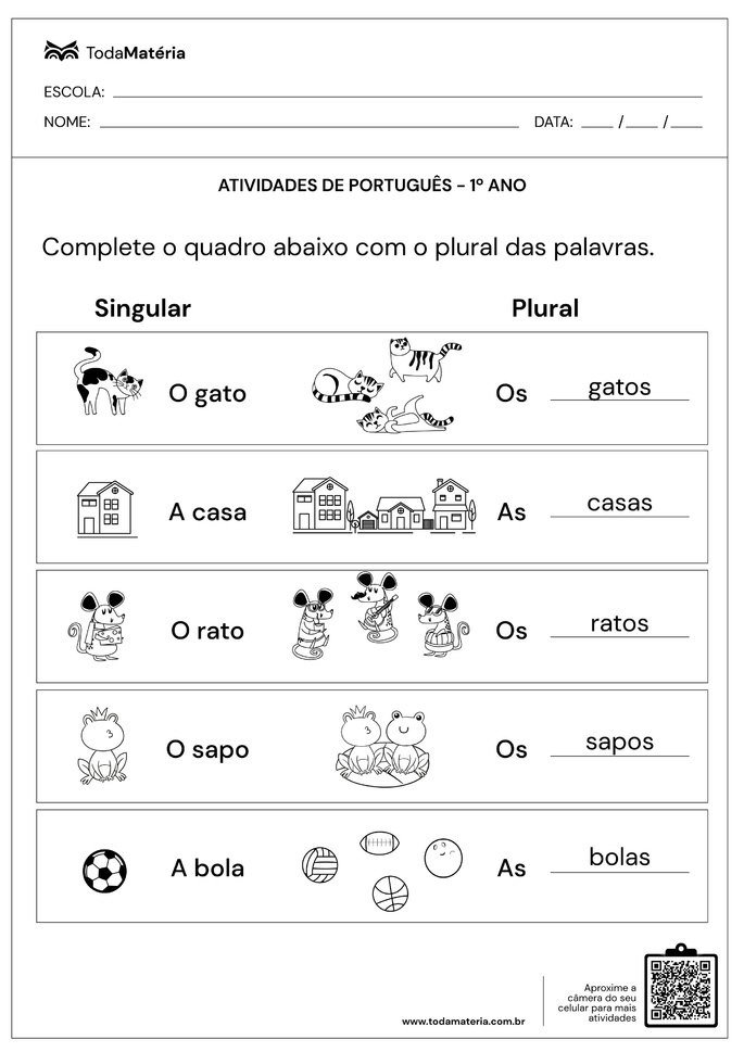 Atividades de português para o 1º ano - Toda Matéria