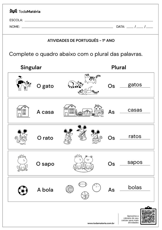 Atividade de alfabetização para o 1º ano