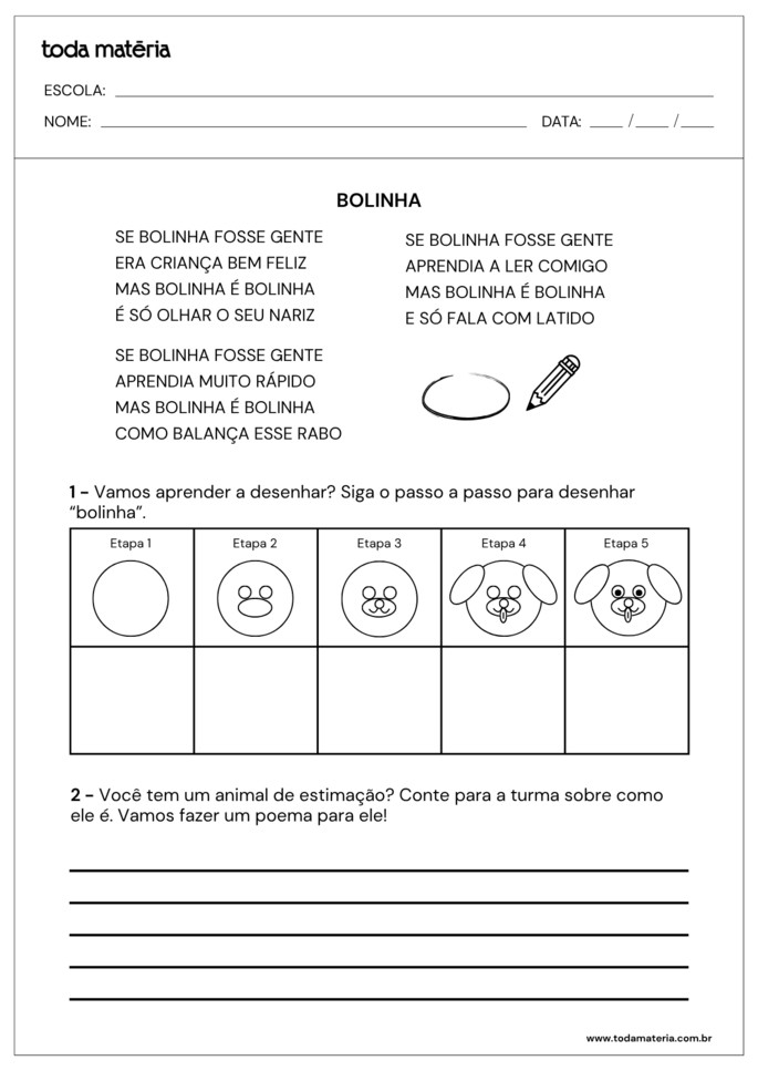 atividade de desenhar com passo a passo e escrever poema infantil