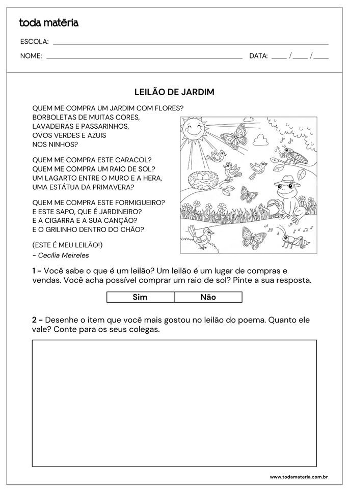 atividade de desenhar e pintar com poema infantil de Cecília Meireles