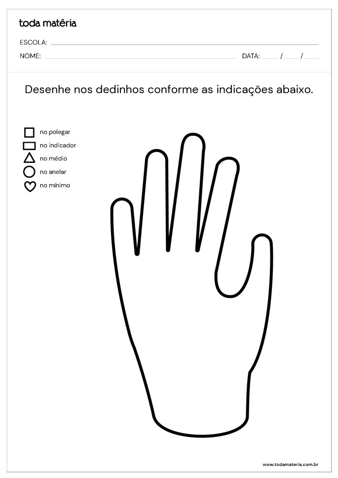 Atividades para ensinar Nomes dos Dedos (educação infantil) - Toda