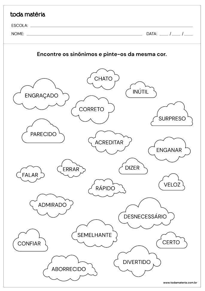 Atividades de Sinônimos e Antônimos para 2º ano (com respostas