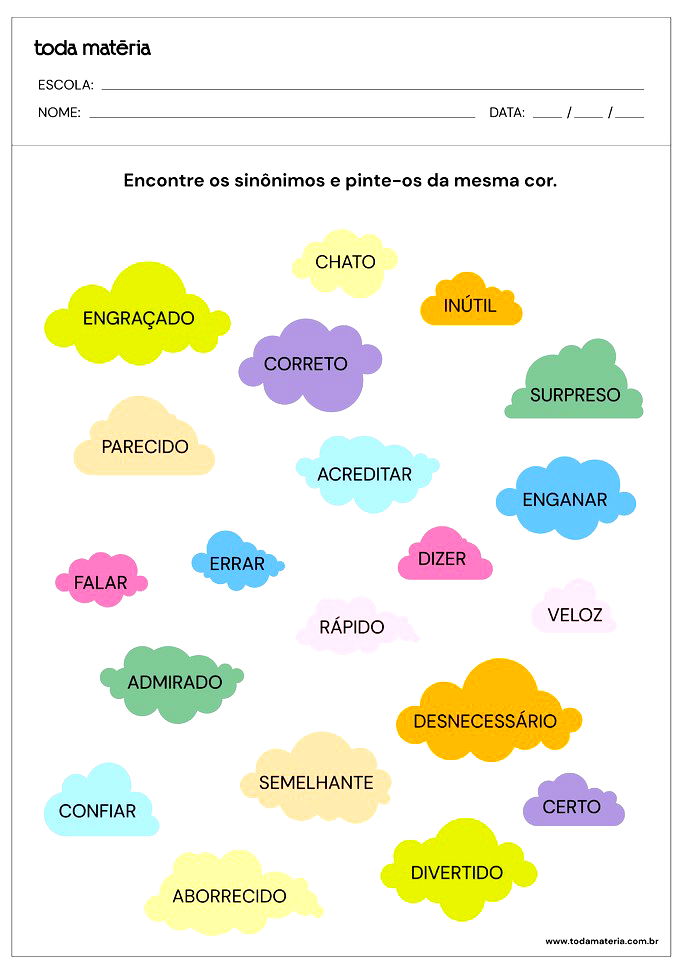 Atividades de Sinônimos e Antônimos para 2º ano (com respostas