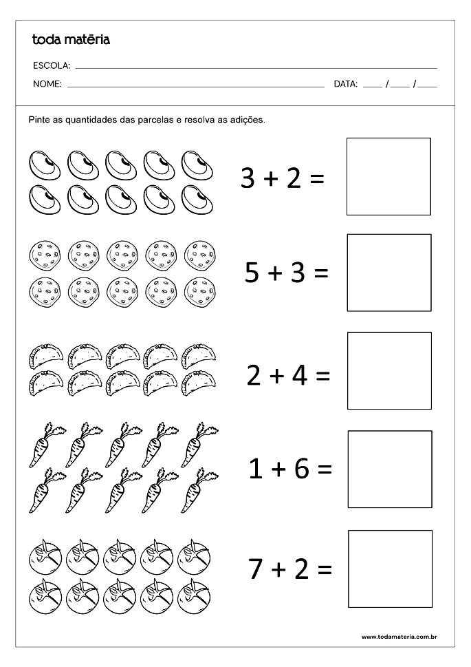 Plano de aula sobre adição para 1º ano com atividades - Toda