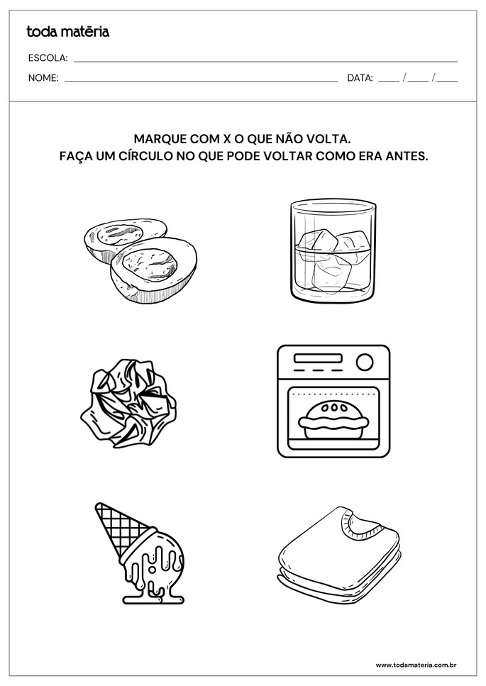 atividade de identifique sobre transformacoes reversiveis e irreversiveis