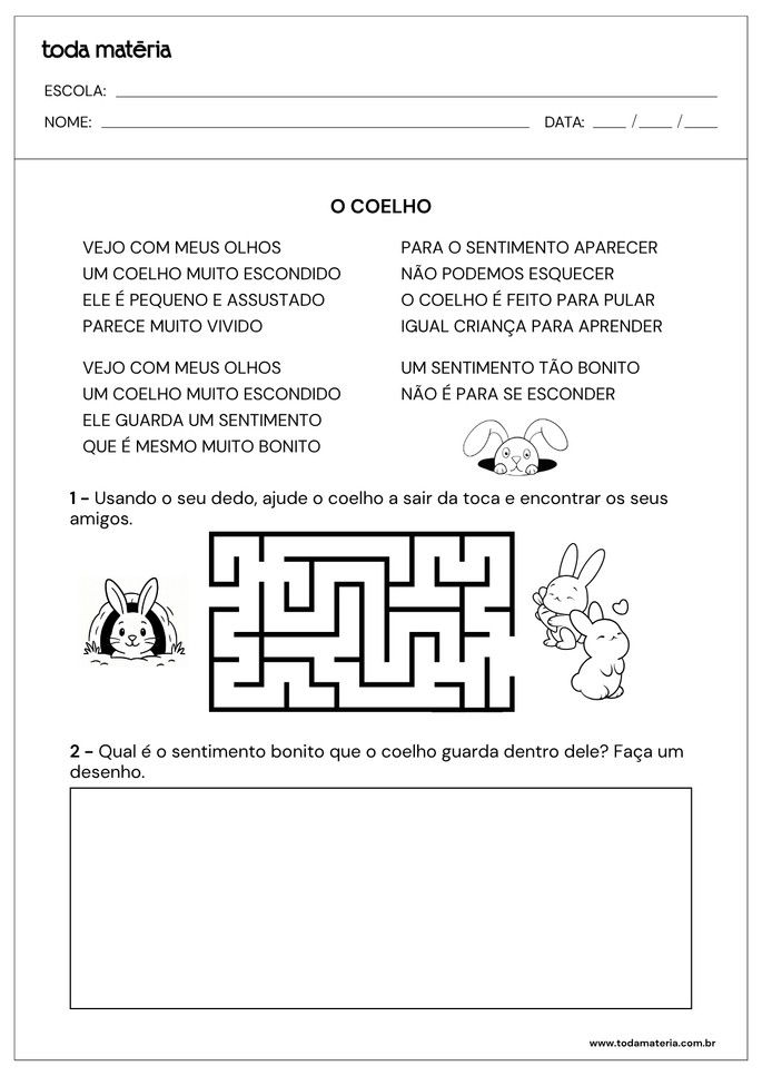 atividade de labirinto e desenho com poema infantil