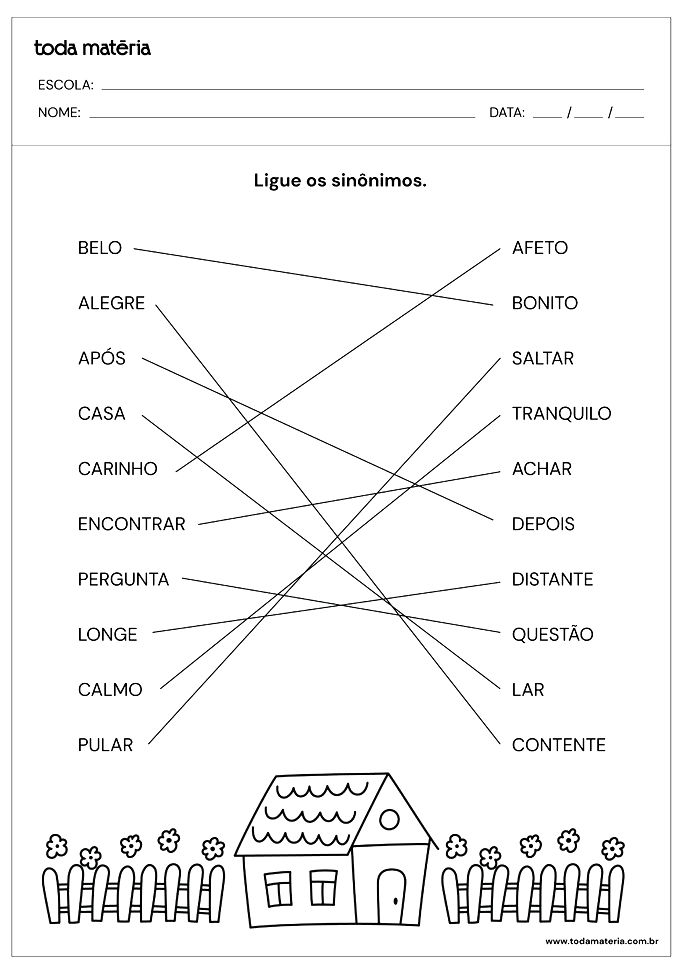 Atividades de Sinônimos e Antônimos para 2º ano (com respostas