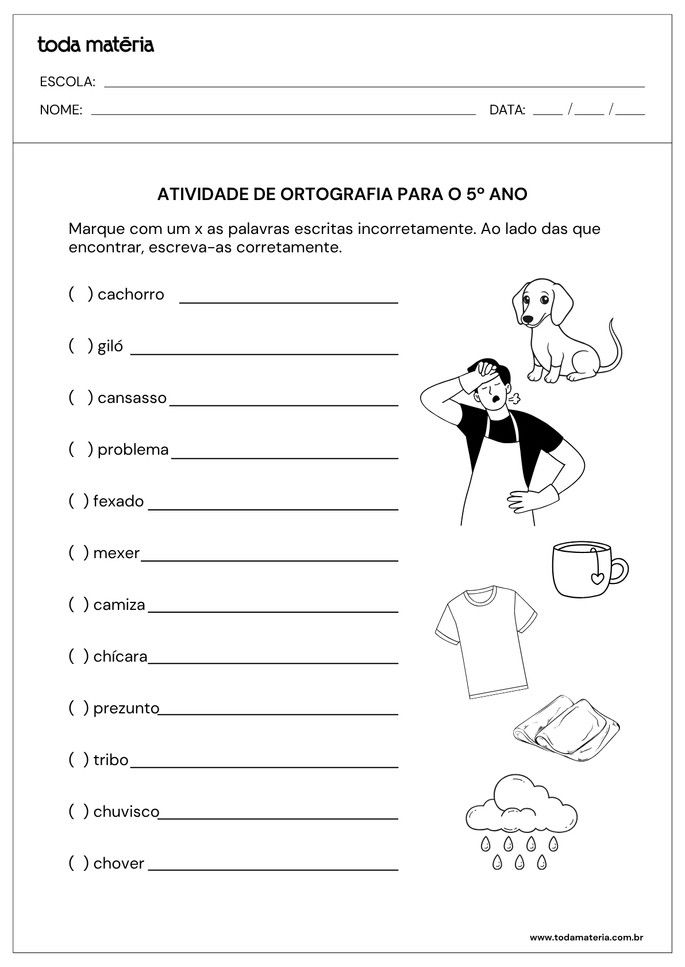 atividade-de-ortografia-para-o-quinto-ano-identificar erros e corrigir