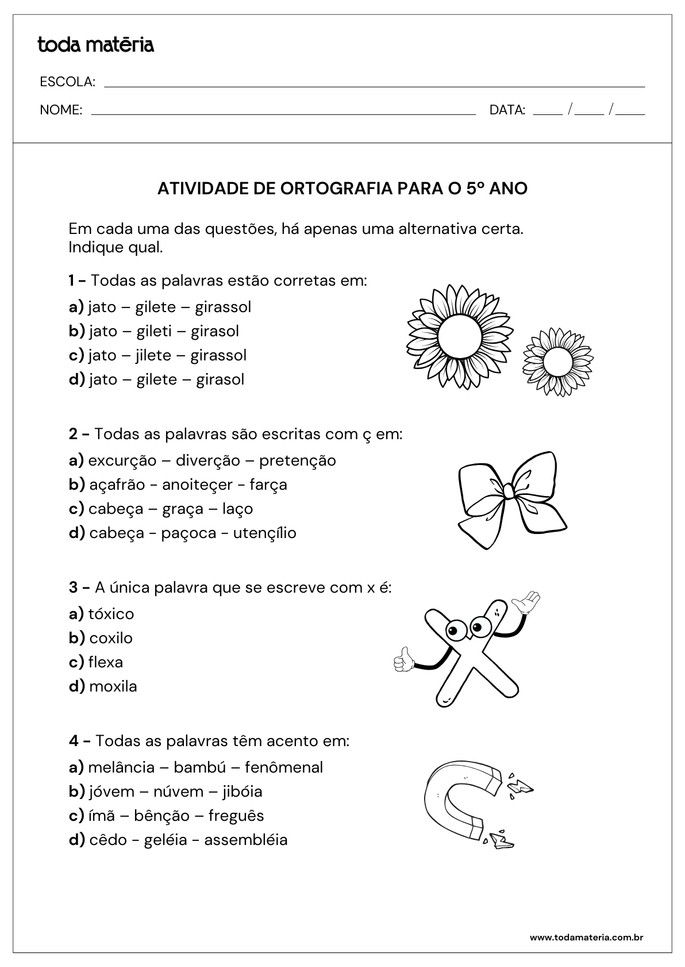 atividade-de-ortografia-para-o-quinto-ano-múltipla escolha