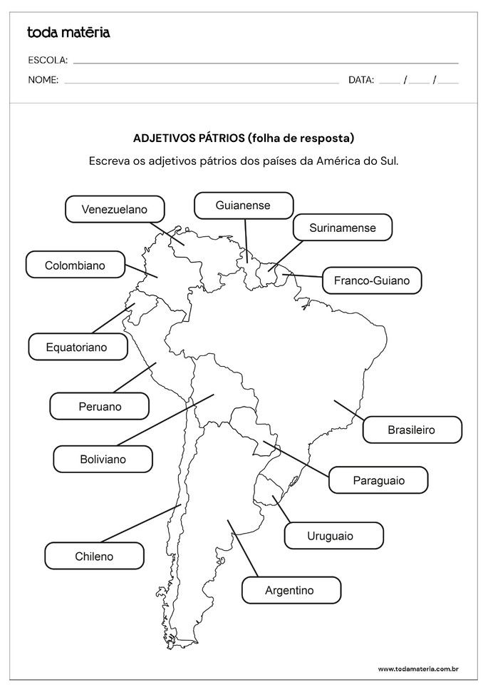 atividade de países da América do Sul adjetivos pátrios_respostas