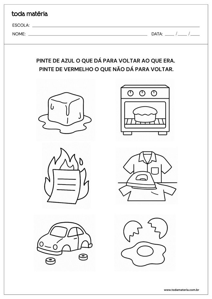 atividade de pintar sobre transformacoes reversiveis e irreversiveis