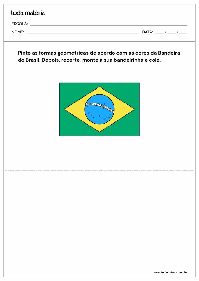 atividade de recorte e cole a Bandeira do Brasil_resposta