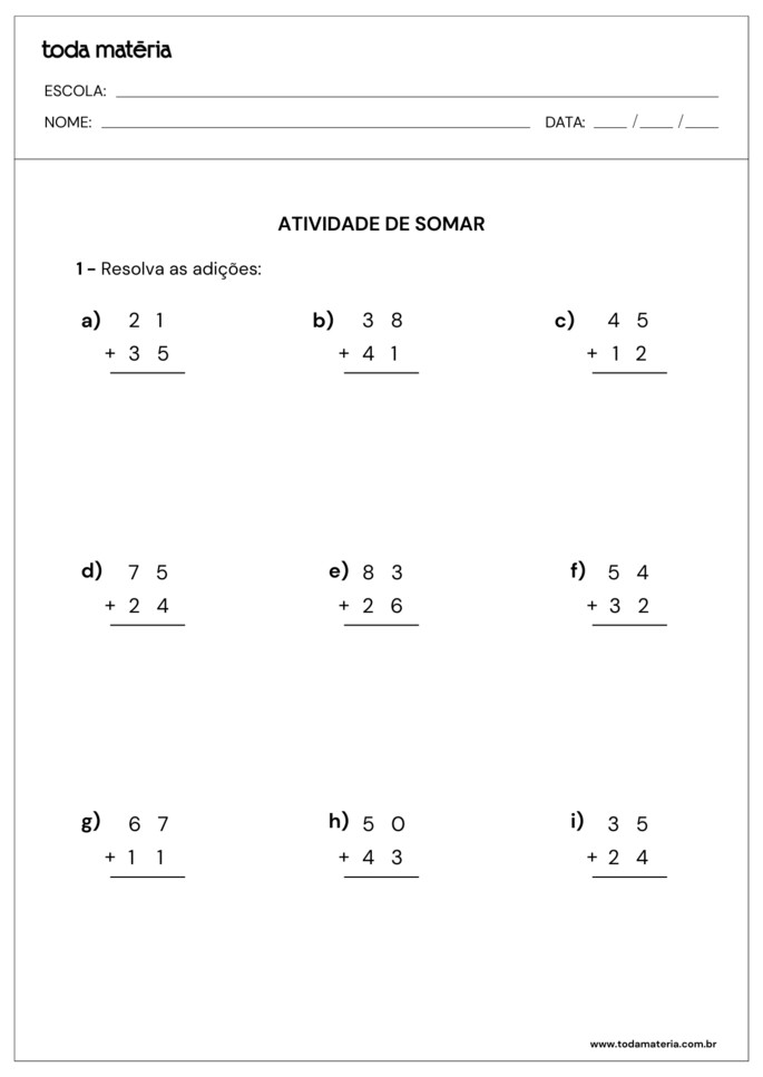 Atividade de soma para ensino fundamental