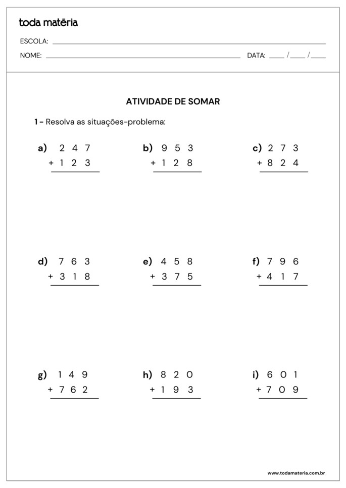 Atividade de soma para ensino fundamental