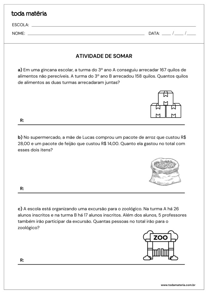 Atividade de soma para ensino fundamental