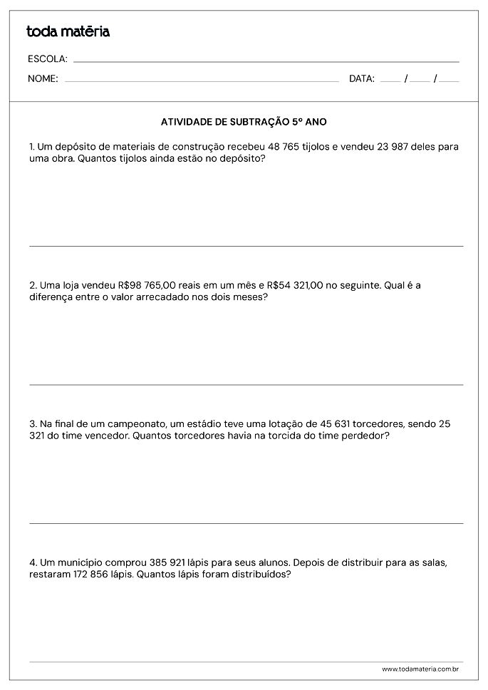 21 Atividades De Matemática Para 5º Ano