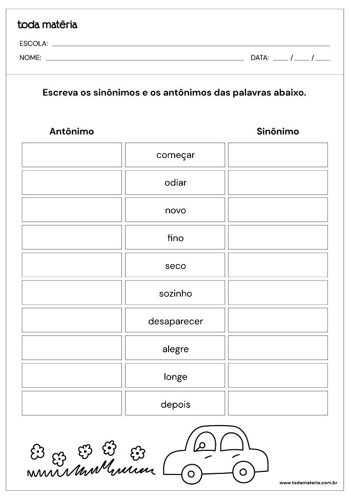 SINÔNIMOS E ANTÔNIMOS: SIGNIFICADO DAS PALAVRAS 