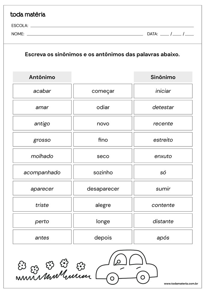 Atividades de Sin nimos e Ant nimos para 2 ano com respostas