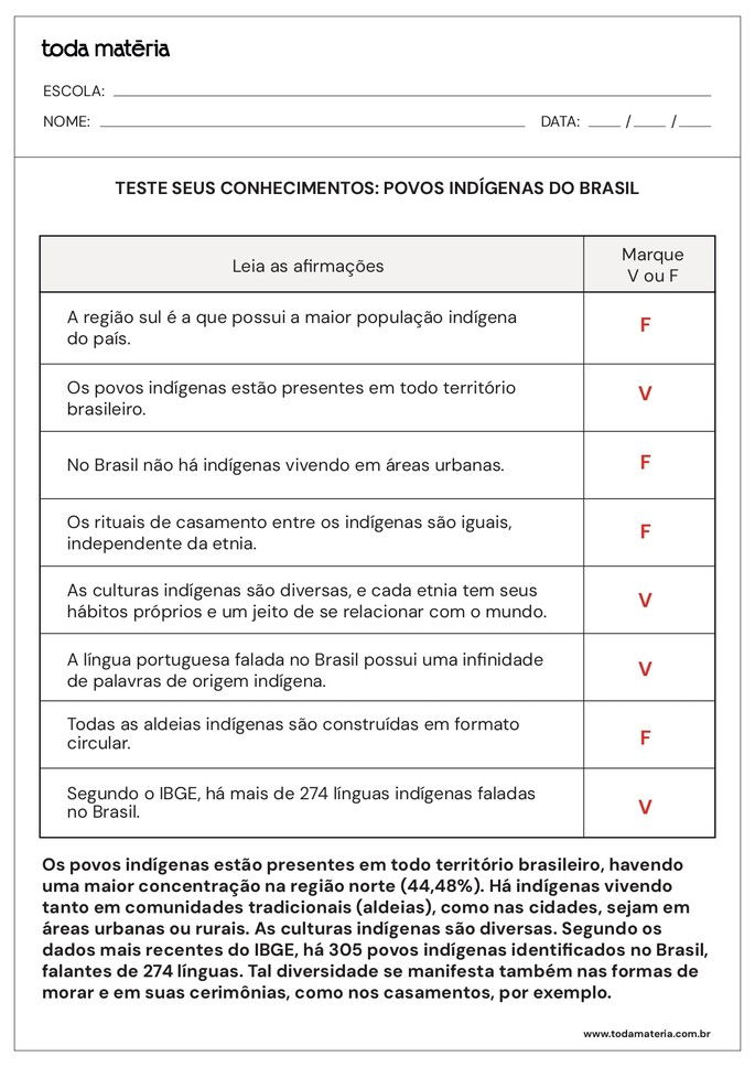 Atividade de V ou F sobre povos indígenas do Brasil_respostas