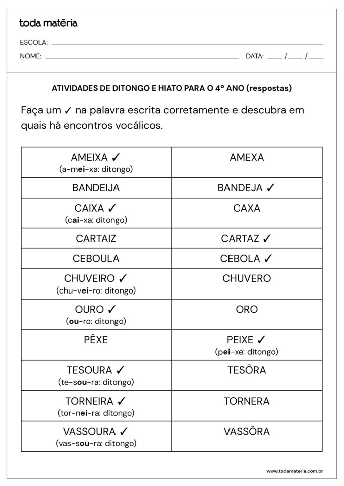 atividade ditongo, hiato e grafia 4 ano_respostas