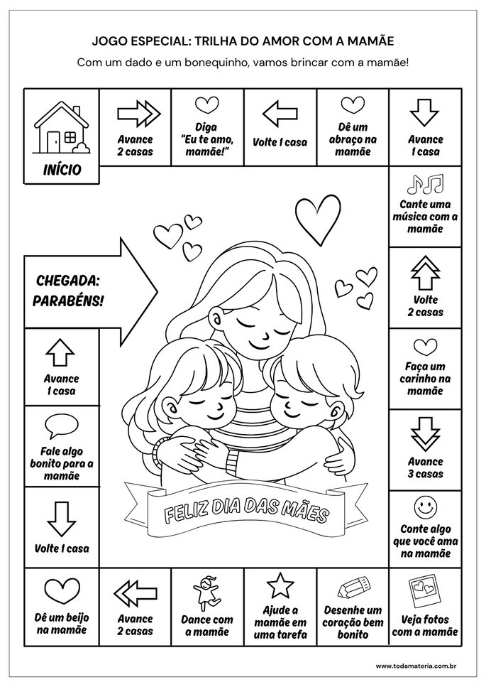 Atividade do dia das m&atilde;es para educa&ccedil;&atilde;o infantil_jogo trilha do amor
